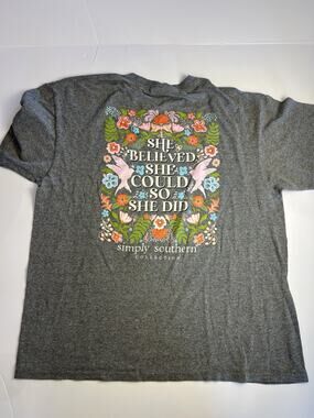 Simply Southern Graphic Tee XL Gray She Believed She Could So She Did Floral